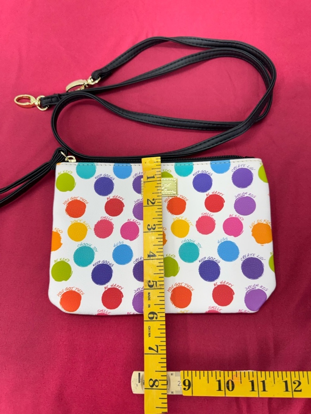 Playful Multicolor Polka Dot Crossbody Bag with Black Strap - Picture 6 of 9